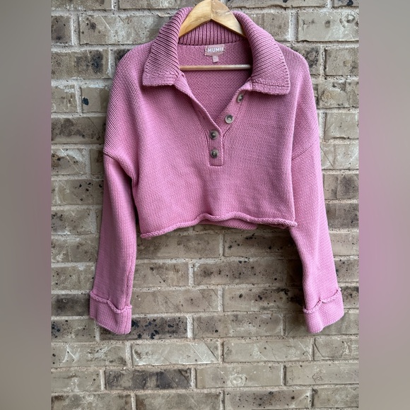Show Me Your Mumu Crawford Collared cropped Pink Knit Sweater Size M - Picture 5 of 13